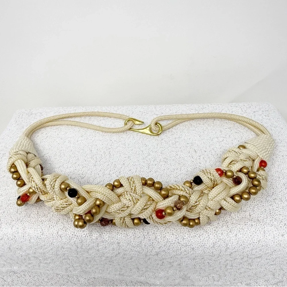 Vintage  Braided Rope Belt with gold Beads